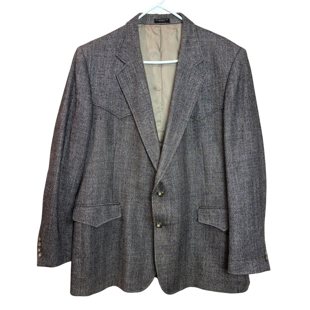 Luskey's Western Mens Tweed Blazer Two Button Western Yoke Jacket‎ Vintage 51R